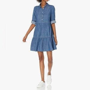 New TOMMY HILFIGER Chambray Shirt Dress Dark Denim Navy Blue Popover-Size 10